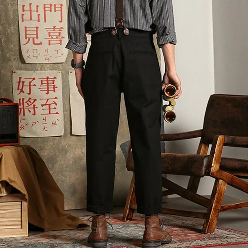 本日限定価格! GABA HIGH WAIST SUSPENDERS PANTS Japanese Casual Overalls Men's Youth Elastic Suspenders Khaki