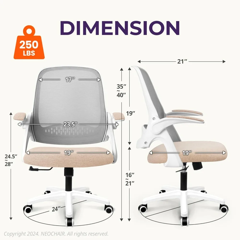 Office Desk Computer Gaming Chair with Ergonomic Lumbar Back Support Flip-up Padded Armrest Adjustable Height and Wheels 2
