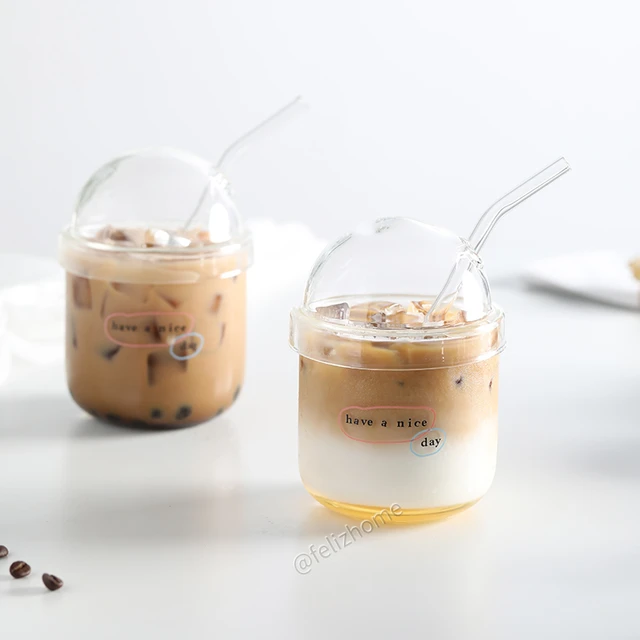 300ml Cartoon Creative Glass Cup With Straw Lids Clear Milk Kawaii Boba  Bear Original Coffee Juice Water Cups for Girl - AliExpress