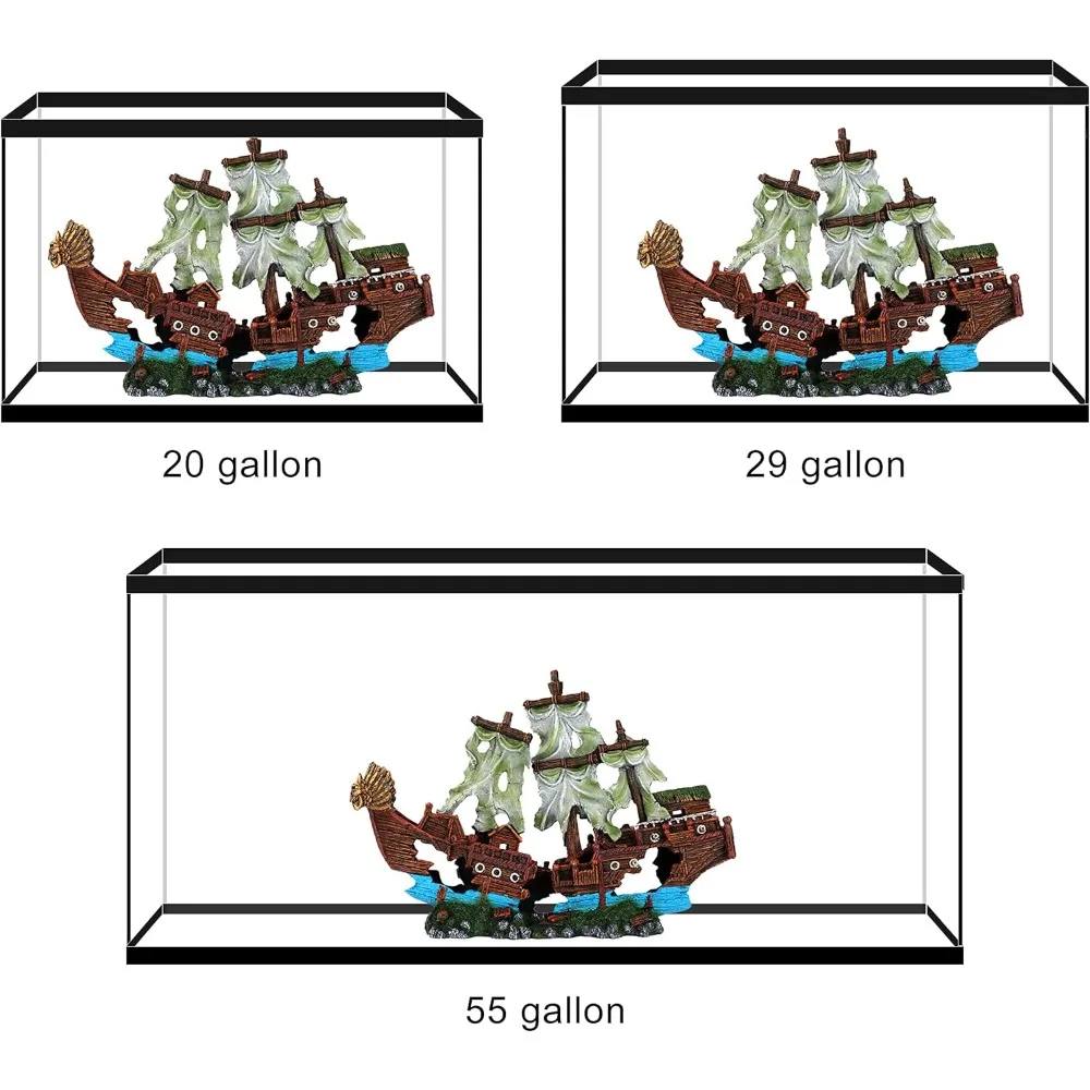 Two-piece shipwreck decoration in aquarium