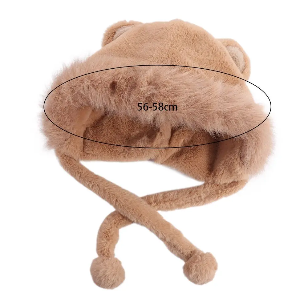 Trendy Korean Cute Bear Ear Hat Warm Faux Fur Bucket Hat Ear Protection Outdoor Women Fluffy Hats Winter