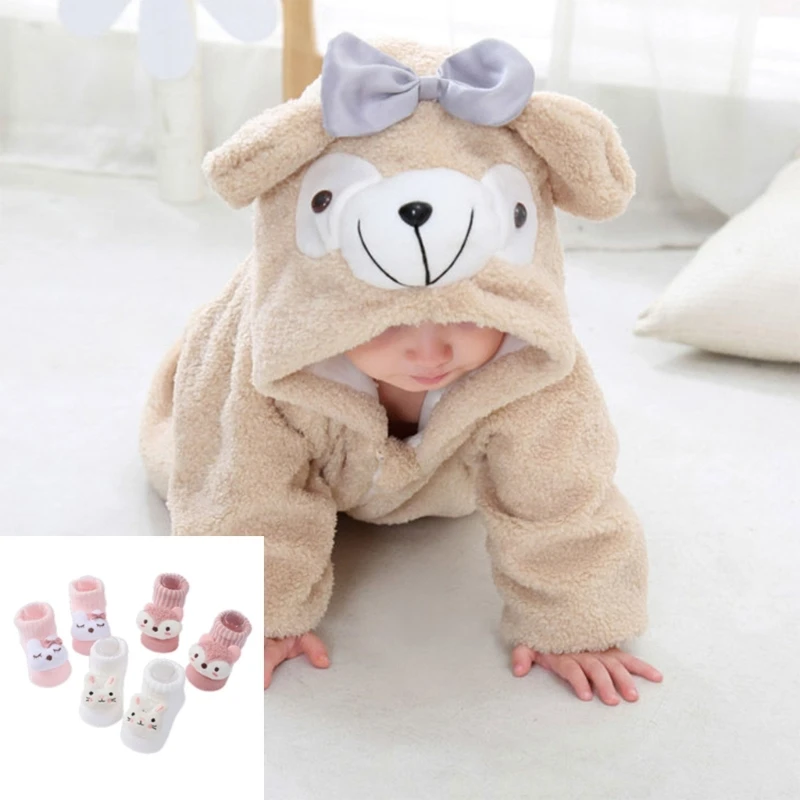 3Pair Boy Girl Learning to Walk Socks Cartoon Dolls Knitted Shoes Floor Footwear