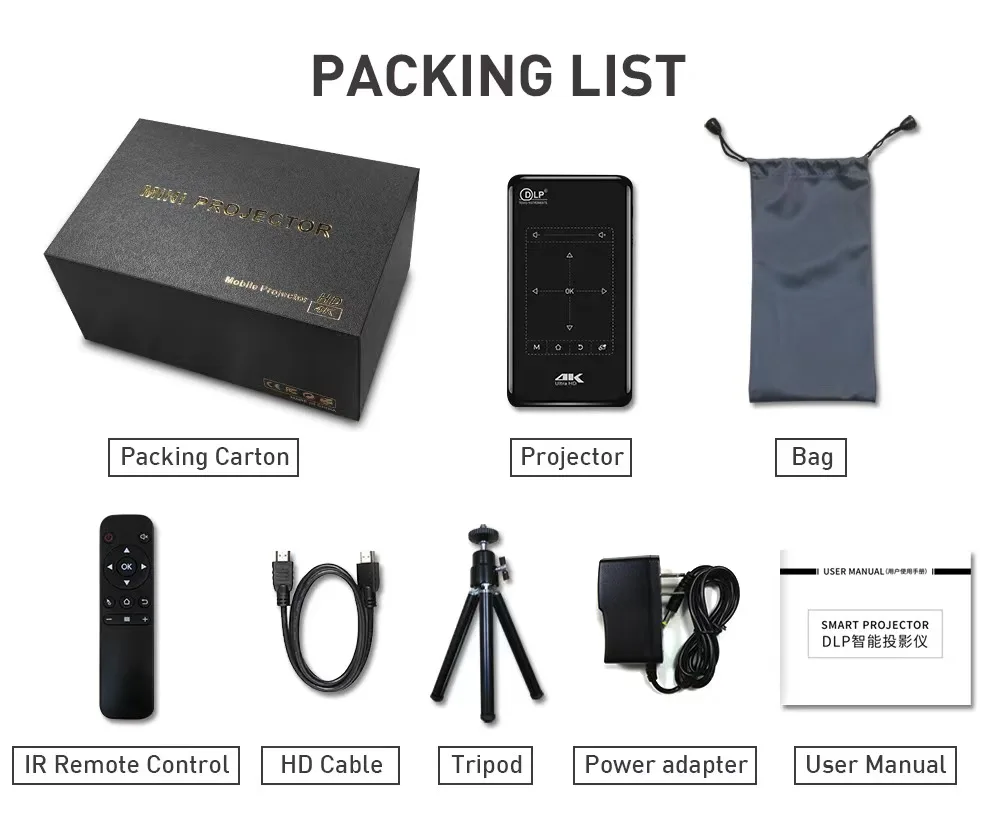 Dlpポータブルミニプロジェクター,Android P09-II,2GB,32GB,ホームシネマ用,4kデコード,ビデオプロジェクター,9.0