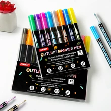 

8/12/24 Colors Metallic Double-Line Outline Marker Set Metal Glitter Pen Children for Art Drawing Painting Doodling Mang