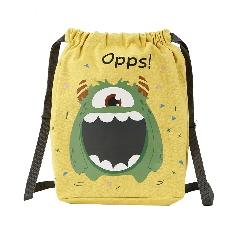 

Summer Outdoor Portable String Bag Canvas Drawstring Cartoon Little Monster Backpack Gym Shoes Storage Bags for Kids