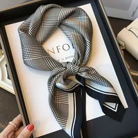 27.58" Black Gray Houndstooth Square Scarf Boho Thin Silk Feeling Neck Scarf Professional Decorative Small Scarf For Women 1
