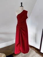 فساتين نسائية بكتف مائلة صلبة غير منتظمة ، خصر عالي بدون أكمام ، فستان نسائي أنيق ، جديد ، ربيع ، أو ، 3WM263 1