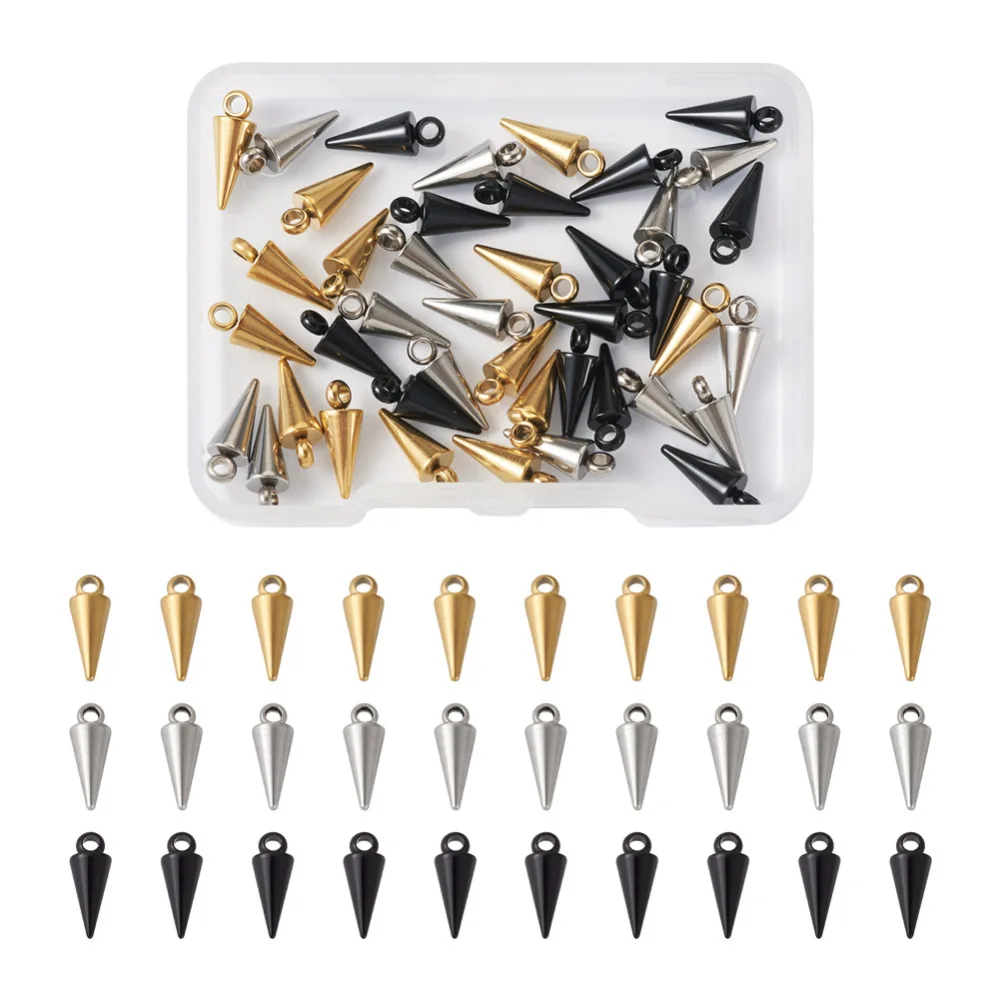 

48Pcs 3 Colors Stainless Steel Circular Cone Charms for DIY Jewelry Making Necklace Earring Pendant Tails Charm Findings