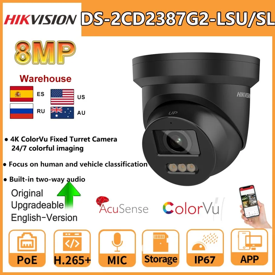 

HIKVISION 8MP Turret DS-2CD2387G2-LSU/SL 4K COLOR NIGHT Camera ColorVu CCTV Cameras 24/7 Colorful Image Built-in Two-way Audio