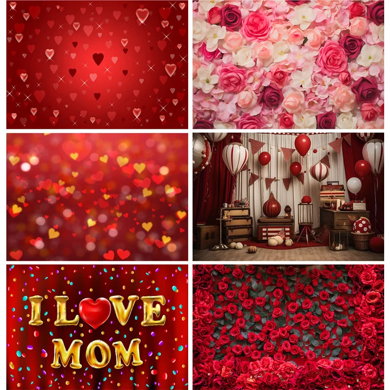 

ZHISUXI Romantic Valentine's Day Photography Backdrops Props Red Rose Sparkle Wedding Love Heart Studio Background VS-89