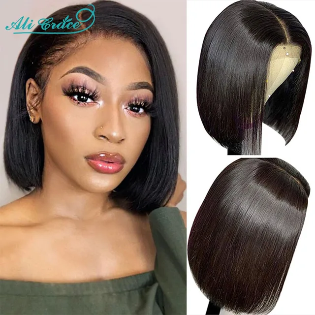 Ali Grace Bob Wig Lace Front Human Hair Wigs Brazilian Short Bob Wig Pre-Plucked Natural Color Human Hair Lace Frontal Wigs 2