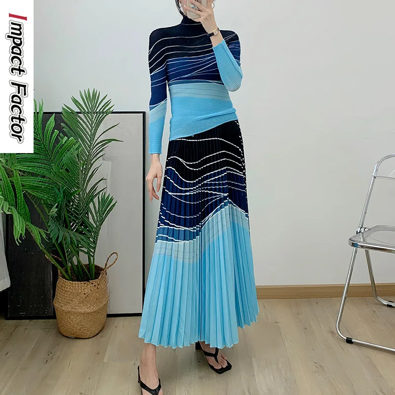 

Комплект из двух предметов с плиссированной юбкой, милая плиссированная полуюбка с принтом кукурузных зерен и синего цвета, с высокой талией и эластичным поясом, на осень