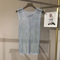 Women&Men Crystal  Rhinestones Shiny Sexy Y2K Tank Tops High Quality Party Club Sexy See Through Mesh Hollow Out Diamond shirt - Image 5