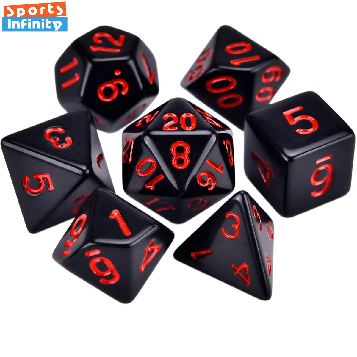 

7 Pcs Lot Black Red Dices Set Double Color Polyhedral Numbers Dice Kit of D4 D6 D8 D10 D% D12 D20 for DND TRPG RPG Board Game