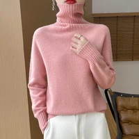 2025 New Autumn/Winter 100% Merino Wool Hoodie Solid Color Long Sleeve High Collar Warm Top Women's 19 Color Sweater WQ708 - Image 5