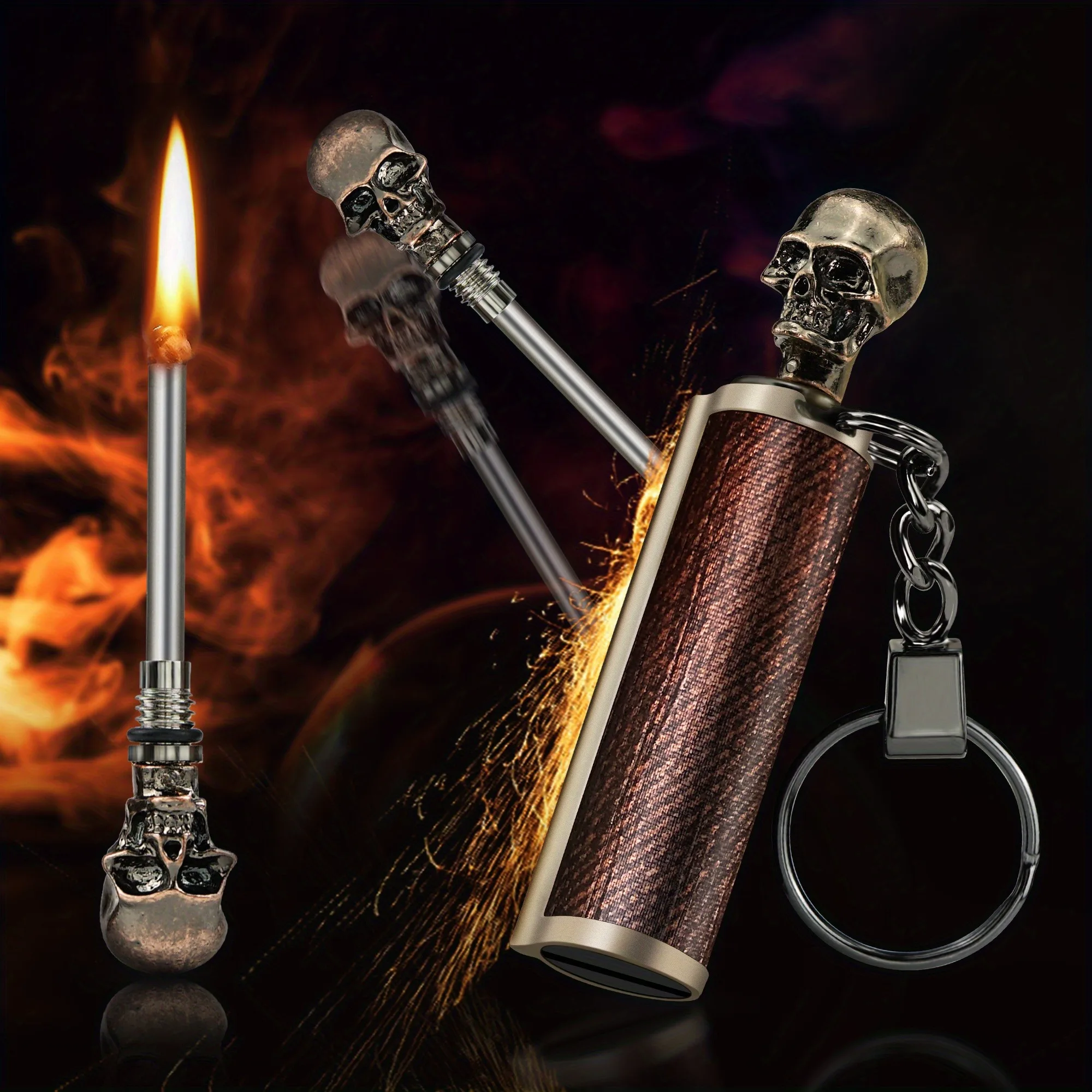 4pcs/set Permanent Outdoor Igniter, Metal Keychain Lighter,Outdoor Emergency Matches,Outdoor Reusable Flint Vintage Lighter