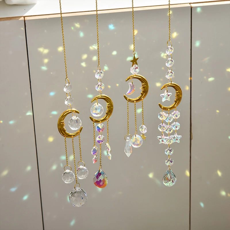 Crystal Wind Chime Suncatcher Bedroom Balcony Patio Sun Moon Prism Pendant Good Home Decorations