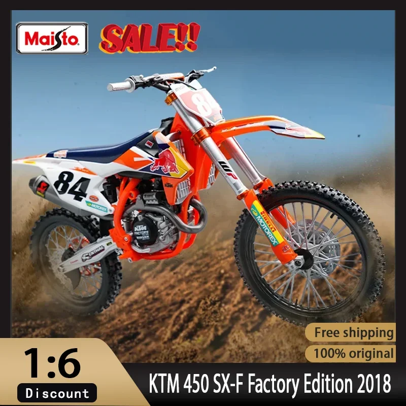 

Новая модель Maisto 1:6 Red Bull KTM Supercross Moto Car литая под давлением модель KTM 450 SX-F фабричное издание 2018 мотоцикл #84 игрушечный автомобиль Детский подарок