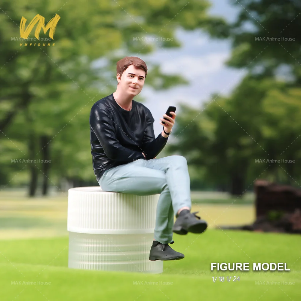Exquisite Painted Miniature Sitting Man with Phone - Creative Scene Toy