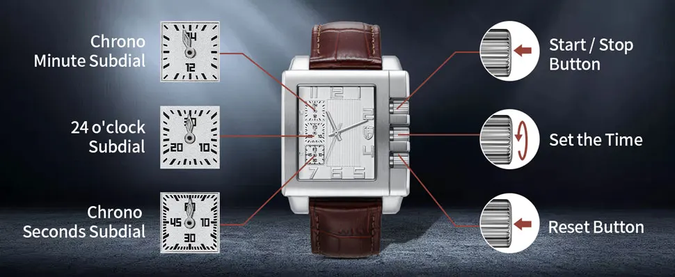 BERNY Chronograph-Uhren für Herren, personalisierbar, rechteckig, neue Herren-Armbanduhr, modisch, Business-Casual, Miyota JS55 Herrenuhr – Detail 5