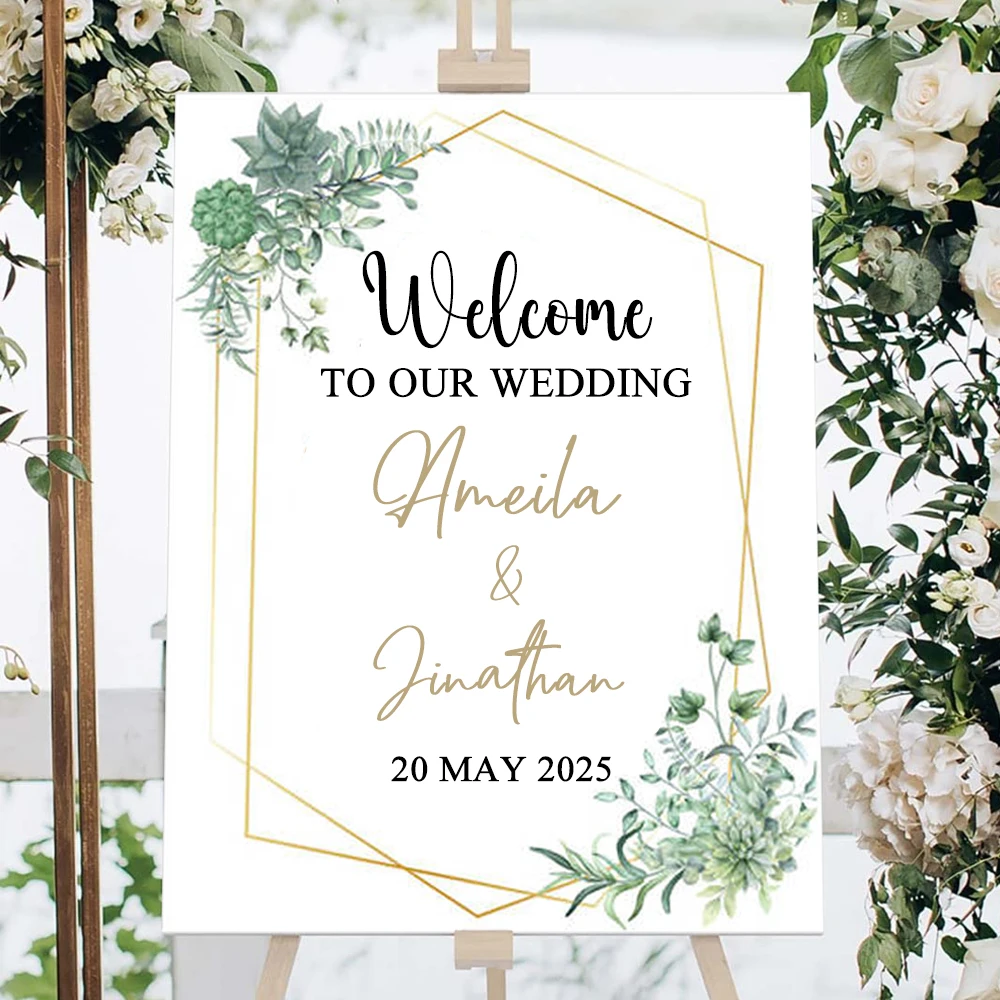 

Персонализированный знак Добро пожаловать в нашу свадебную доску зеленые Пальмовые Листья знак Добро пожаловать на свадьбу помолвка День рождения украшение