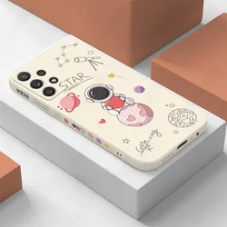 Charming Astronaut Silicone Soft Couple Phone Case for Samsung A37 (Beige White)