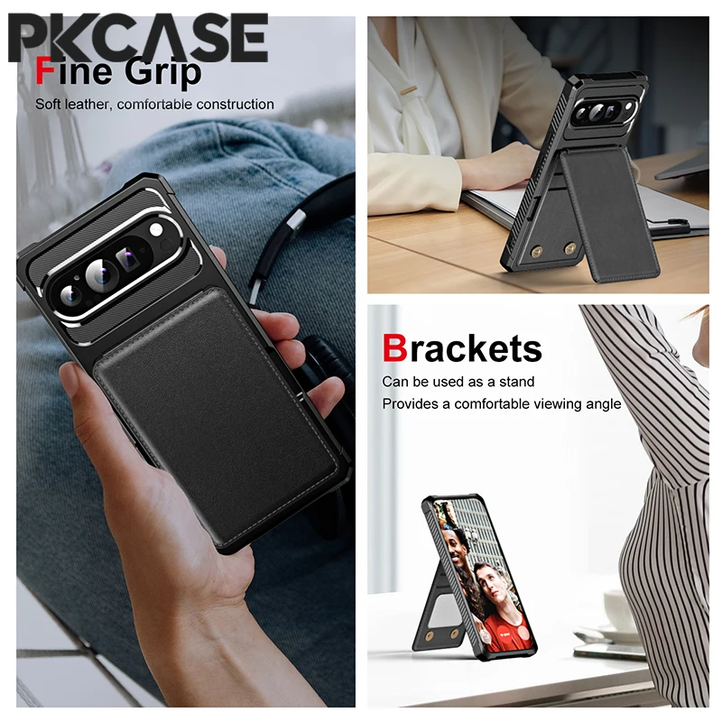 Vertical Card Slot Wallet Phone Case with Double Magnetic Clasp - Shockproof Leather Cover
