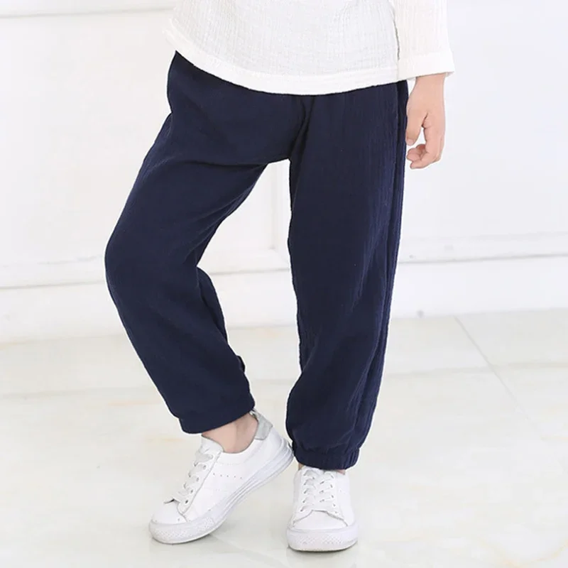 Girls Pants 2-7 Yrs Linen Pleated Baby Summer Cotton Harem Baggy Kids Clothes Sweatpants Trousers Breathable