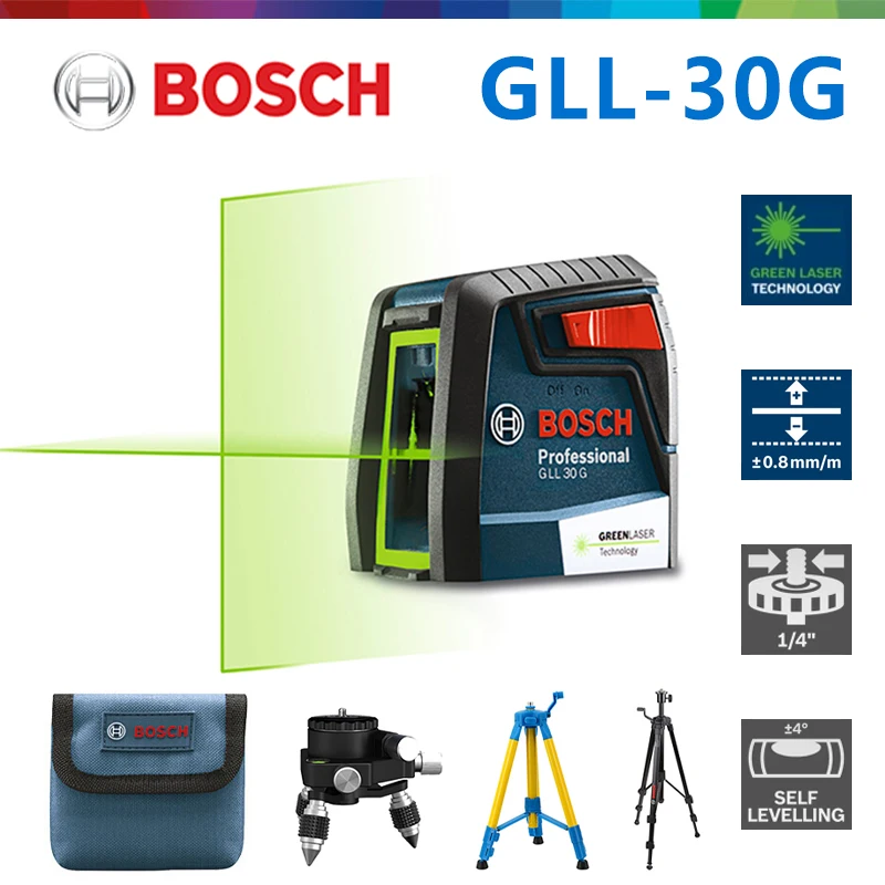 

Bosch 100% Original GLL 30 G Laser Level High Precision Green Light Two-Line Horizontal And Vertical Laser Level Light Tool