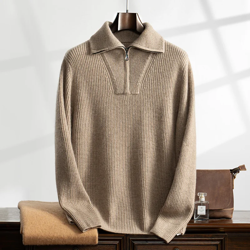 Autumn and Winter New Collection (100% Cashmere) Men's Casual Thick Ingot Needle Navy Collar Temperament Sweater for Men 2