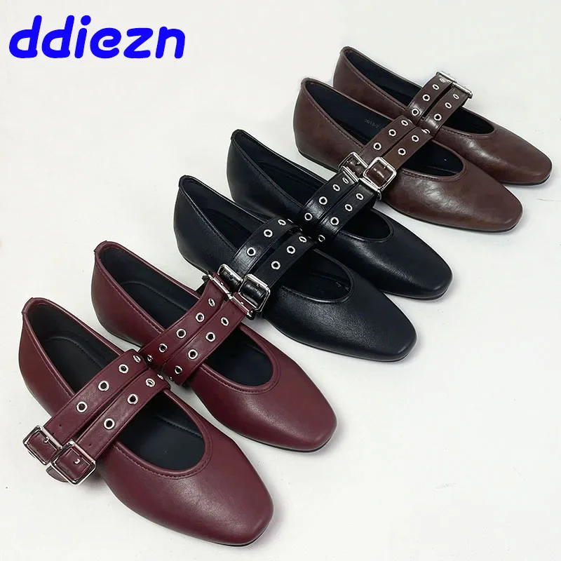 Fashion Buckle Strap Women Flats Mary Janes Shoes Female Round Toe Luxury Footwear Shallow Ladies Ballet Flats Shoes 2