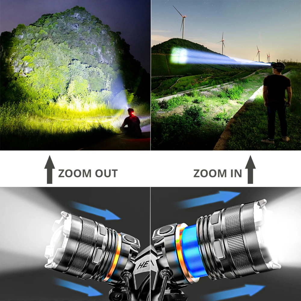Super Bright XHP50 LED Headlamp Waterproof Headlight Rechargeable Fishing Adventure Camping Lights Illumination 500 Meters Led Headlamp