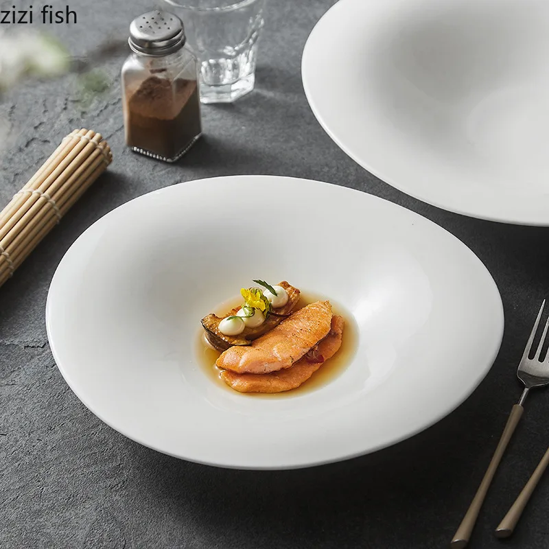 White Ceramic Plate Serving Plate Sushi Dish Salad Pasta Dish Thick Soup Plates Molecular Cuisine Restaurant Tableware