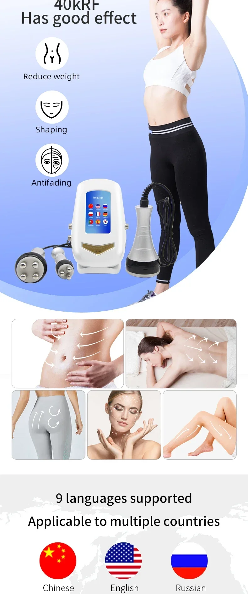 2025 Hot Selling 40K Ultrasonic Cavitation Body Facial Radiofrequency Massage We
