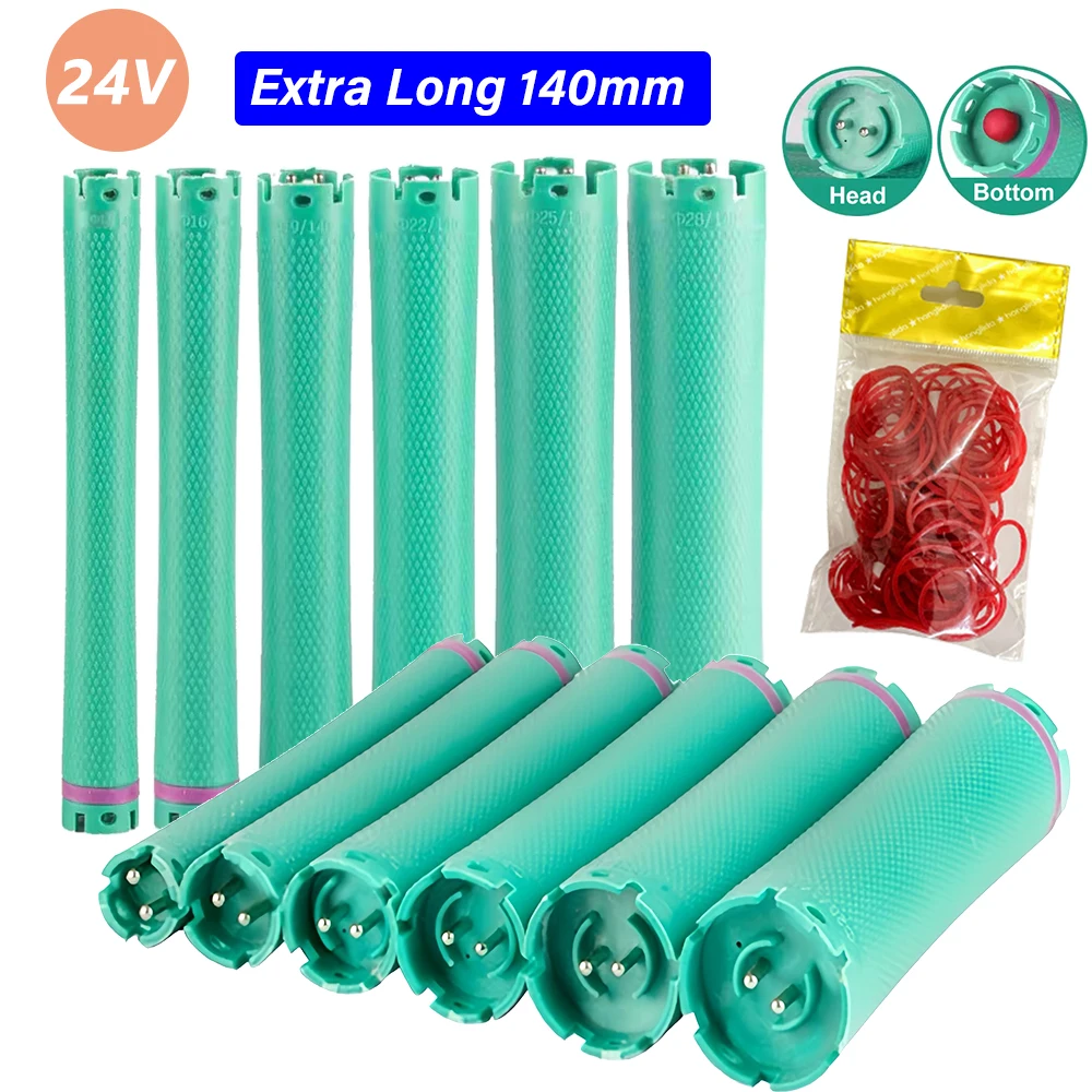 10pcs/set 24V Extra Long Digital Perm Rods Hair Rollers Electric Heated Curlers Bars with Rubberbands Styling Tool 140mm 1884