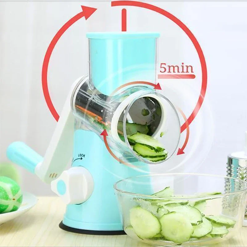 Description Picture 3 of item3-in-1 Manual Rotation Vegetable Fruit Slicer Round Cutter Potato Grater Spiralizer Vegetable Chopper Kitchen Home Tools