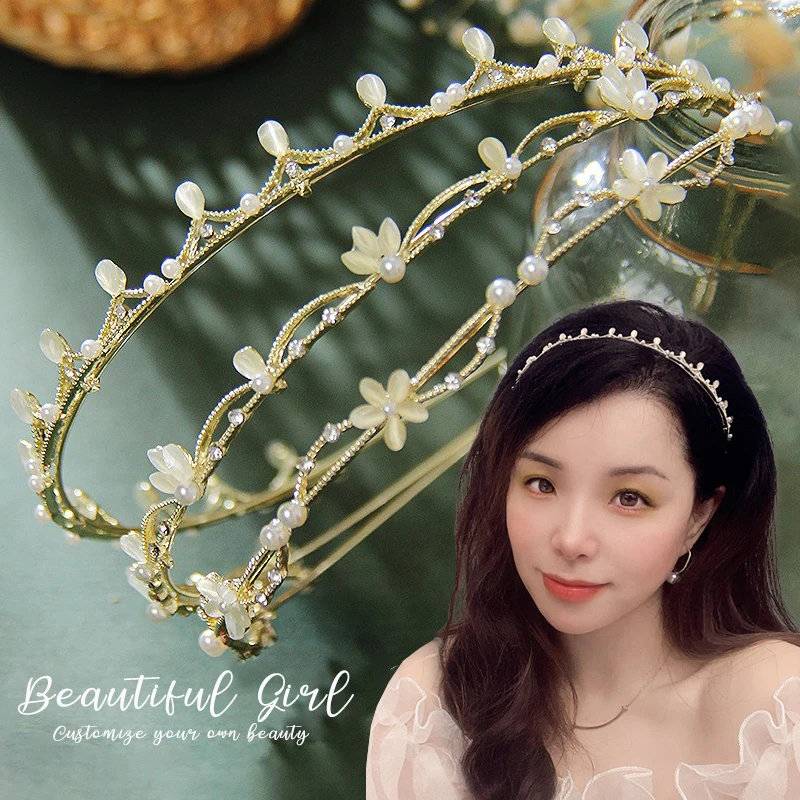 Elegant Handmade Wide Brimmed Rhinestone Pearl Leaf Headwear Accessories for Women, HP322
