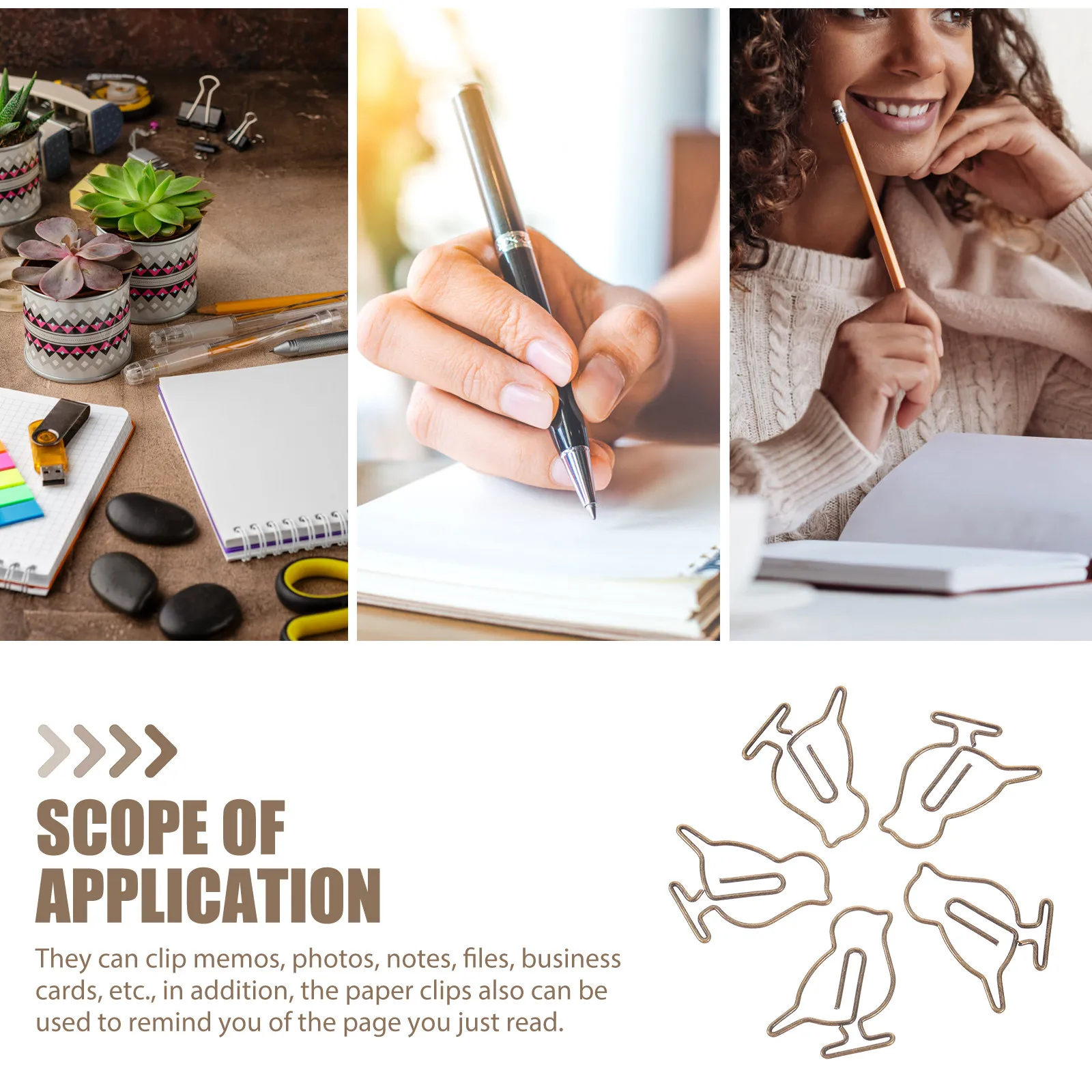 20Pcs 금속 종이 클립 사무실 문서 메모를위한 창조적 인 새 모양 클립 작은 귀여운 종이 클립 금속 종이 클립