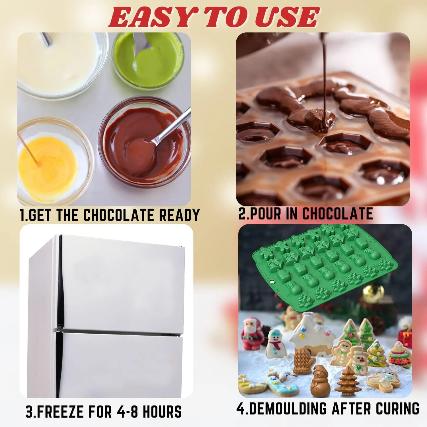 Christmas Silicone Chocolate Mould 5 in 1 BPA Free Biscuit Baking Moulds Candy Fudge Moulds baking mold,cookie mould