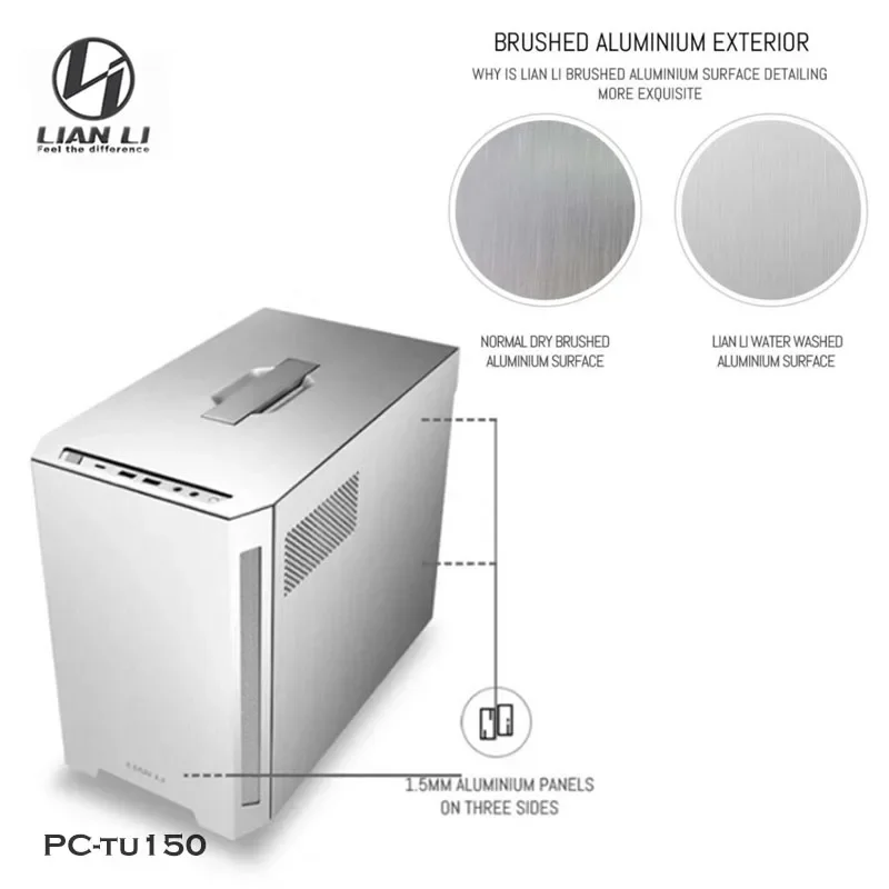 LIANLI-PC-Tu150 PC Water Cooling Computer Case,Best MOD PC Case Build DIY Gaming Case Gamer Cabinet,Silver Black Small