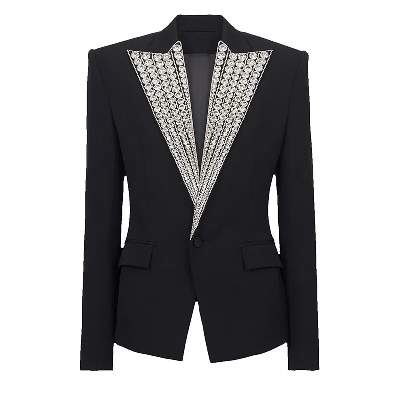 

Black Crystals Women Suit Blazer 1 Piece Ladies Formal Female Business Work Wear Jacket Long Sleeve Coat Outfit