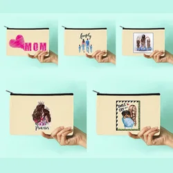 New Women Cosmetic Bags Mom Image Series Pattern  School Pencil Cases Wedding Party Makeup Bag Gifts Canvas Makeup Bag