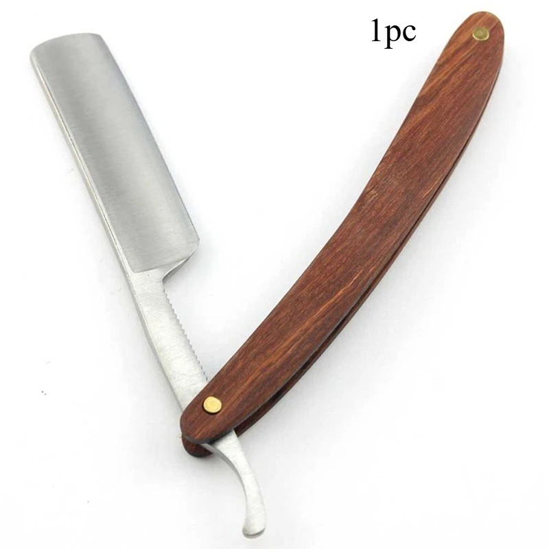 1 adet/2 adet Vintage ahşap saplı düz kenar paslanmaz çelik berber jileti katlanır tıraş bıçağı