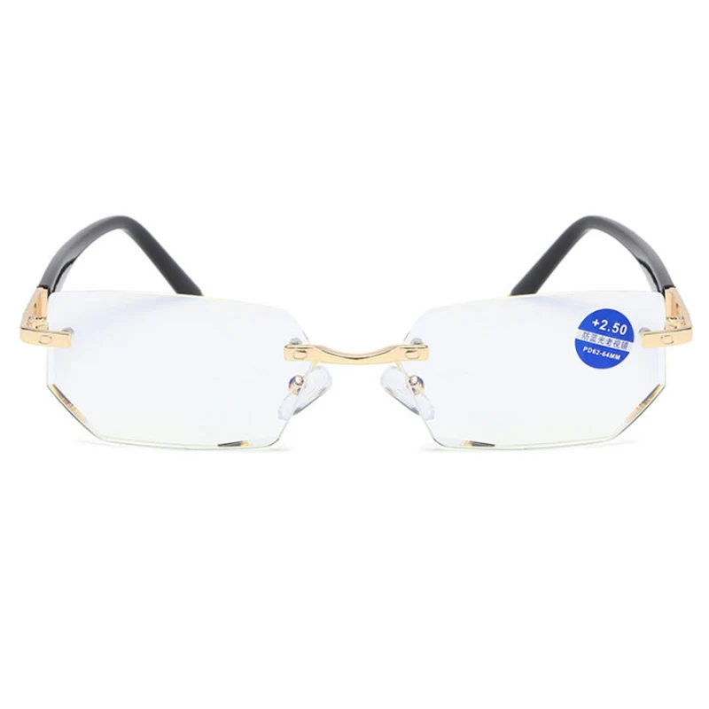 Anti Blue Ray Reading Glasses Dimond Cutting Rimless Eyewear Men Anti Fatigue Hyperopia Presbyopic Glasses +1.5 5