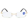 Anti Blue Ray Reading Glasses Dimond Cutting Rimless Eyewear Men Anti Fatigue Hyperopia Presbyopic Glasses +1.5 5