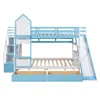 Playhouse Style Bunk Size with Slide and 2 Drawers for Kids Teens, Solid Wood Bunk Bed Frame with Storage Stairs and Shelves 3