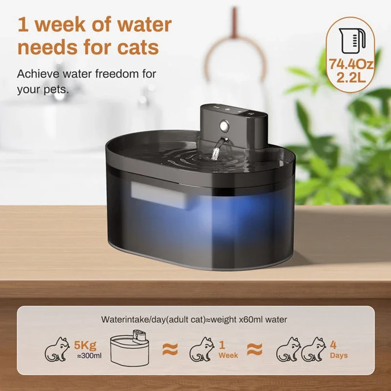 2.2L Wireless Automatic Cat Water Fountain Infrared Sensor Smart Pet Drinkier Fountain 2600mAh Pet Water Dispenser For Dog Cat