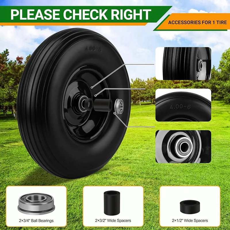 13Inch Wheelbarrow Tires 4.00-6 Flat Free Tire And Wheel, For Wheelbarrows Garden Wagon Cart Wheel