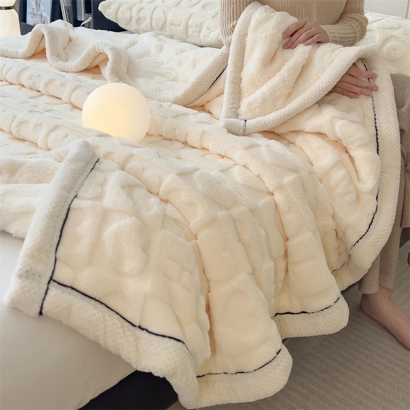 Winter Blanket New Tafu Velvet Love Pattern Embossed Napping Blanket Soft Comfortable Warm AB Side Single Double Person Quilt