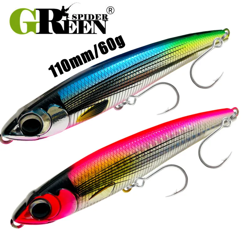 

GRS 2022 New Pencil Fishing Lure Sinking 110mm 60g Big Game Artificial Hard Bait 5X Hook for GT Tuna Sea Fishing Lures
